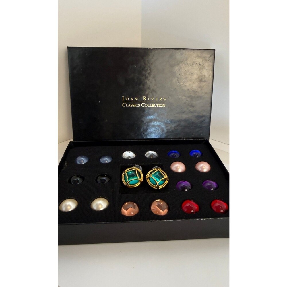 Vintage Joan Rivers Interchangeable Caged Earrings Set 10 Colors Boxed